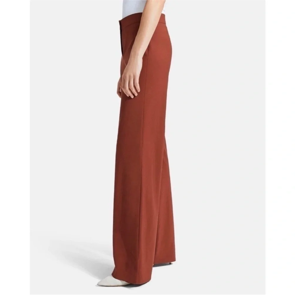Theory High Slit Trouser Stretch Wool High Rise Flared Wide Leg Pant Brandy 6 - Picture 2 of 11